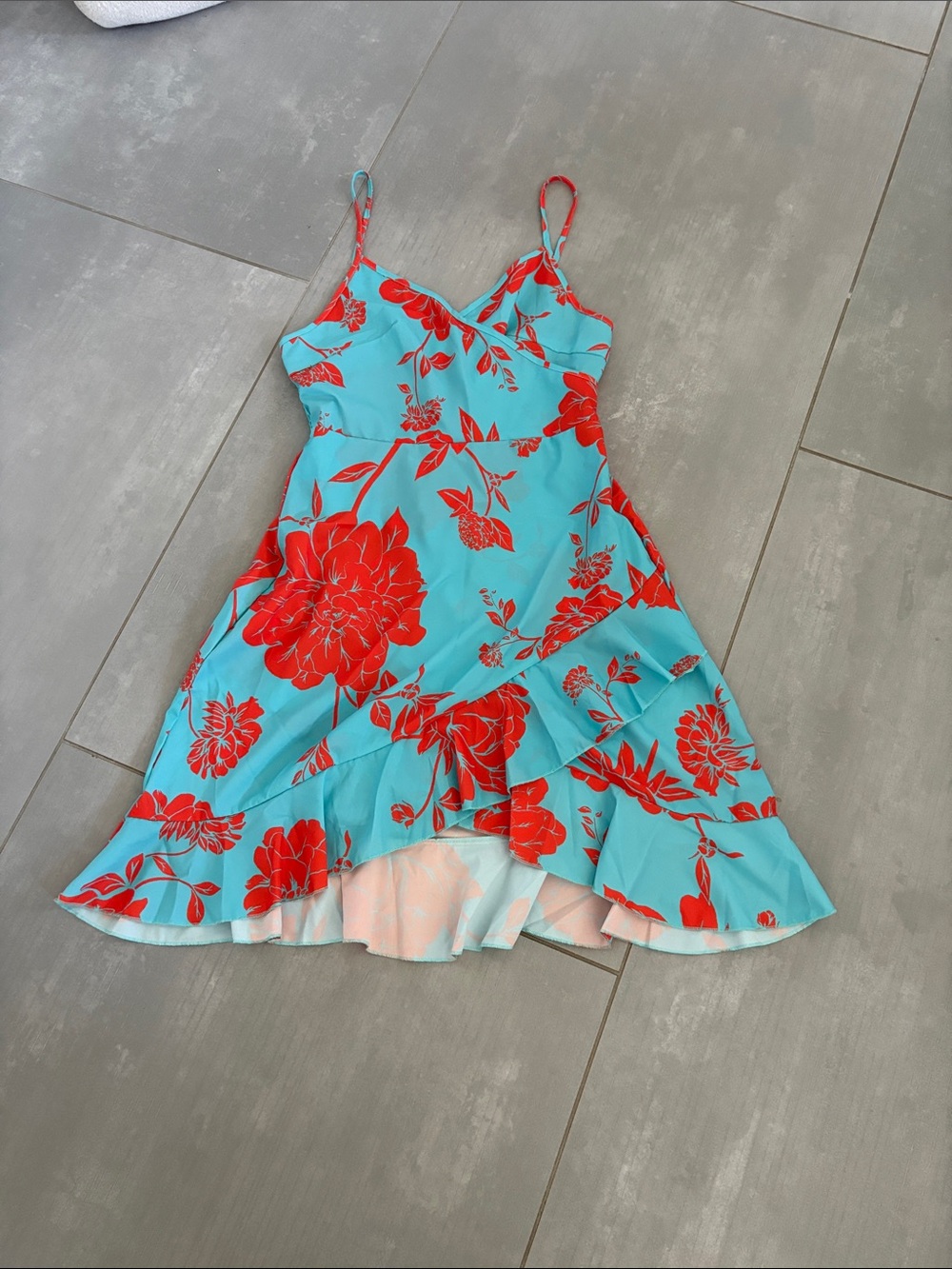 SHEIN Turquoise and Red Floral High-Low Dress